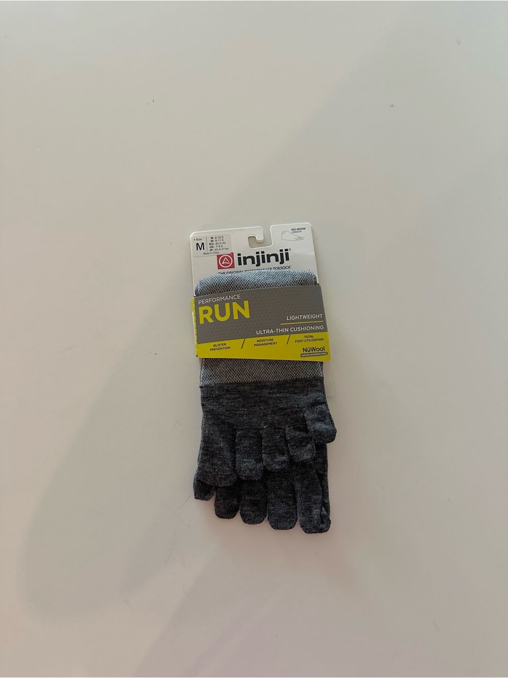 Injinji Men’s M Performance Run Ultra Thin Toe Socks Merino Wool Grey 8-10.5